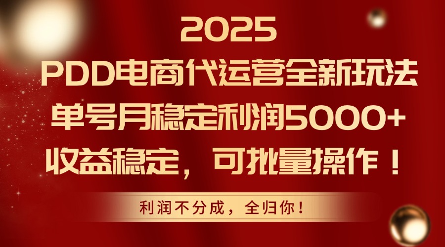 （14839期）2025PDD电商代运营全新玩法，单号月稳定0，稳定，可批量操作_免费分享网络创业,副业,信息差项目的老牌资源整合平台！金铲子项目