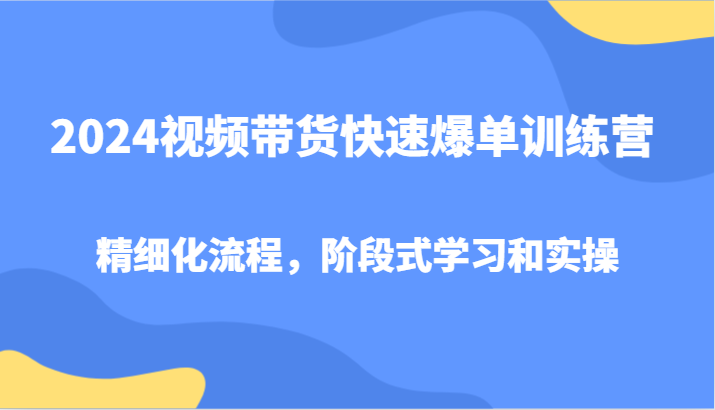 2024视频带货快速爆单训练营，精细化流程，阶段式学习和实操_免费分享网络创业,副业,信息差项目的老牌资源整合平台！金铲子项目