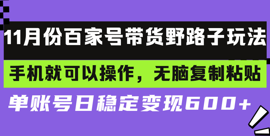 （13281期）百家号带货野路子玩法手机就可以操作，无脑复制粘贴单账号日稳定…_免费分享网络创业,副业,信息差项目的老牌资源整合平台！金铲子项目