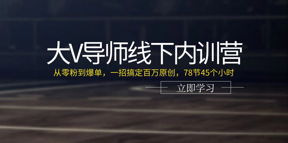 大V导师线下内训营：从零粉到爆单，一招搞定百万原创（78节45个小时）_免费分享网络创业,副业,信息差项目的老牌资源整合平台！金铲子项目