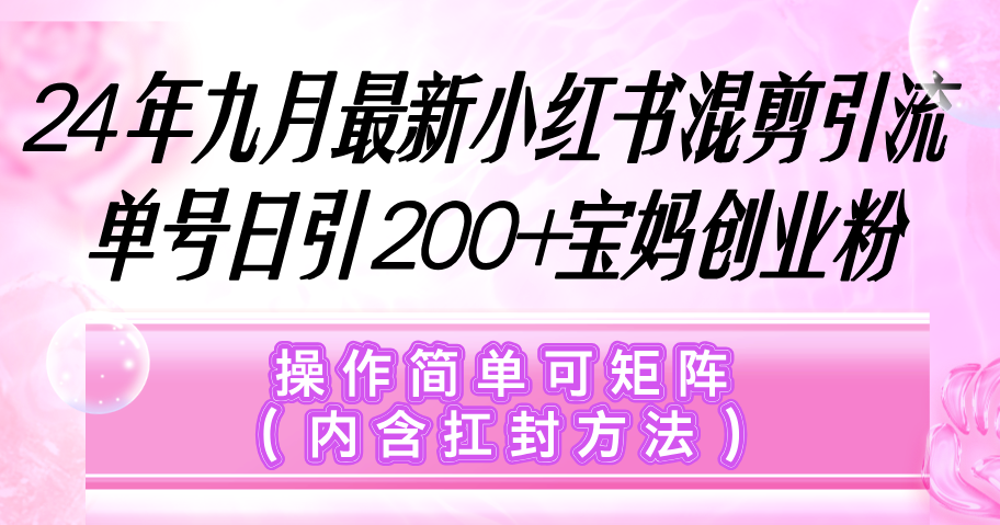 （12530期）小红书混剪引流，单号日引宝妈创业粉，操作简单可矩阵（内含扛封…_免费分享网络创业,副业,信息差项目的老牌资源整合平台！金铲子项目