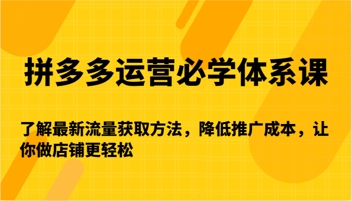 拼多多运营必学体系课-了解最新流量获取方法，降低推广成本，让你做店铺更_免费分享网络创业,副业,信息差项目的老牌资源整合平台！金铲子项目