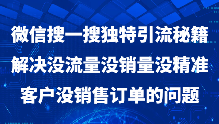 微信搜一搜暴力引流，解决没流量没销量没精准客户没销售订单的问题_免费分享网络创业,副业,信息差项目的老牌资源整合平台！金铲子项目