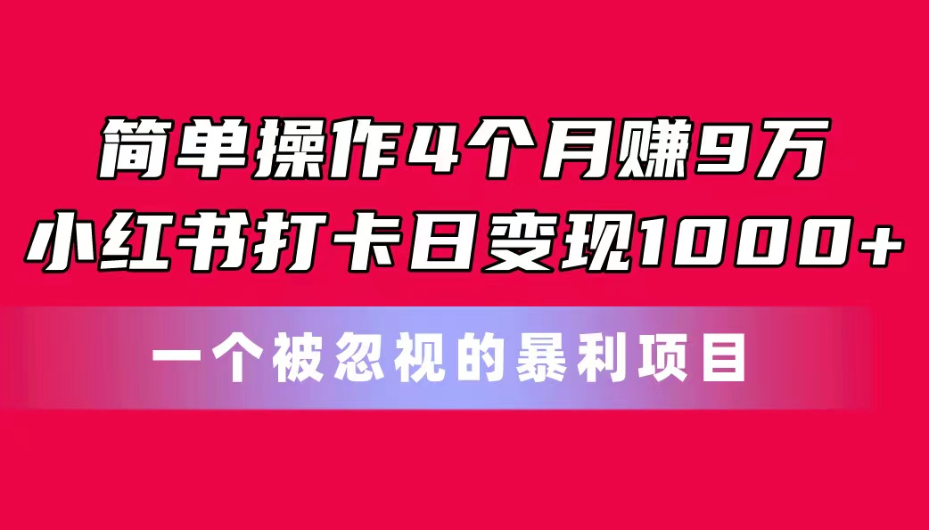 （11048期）简单操作4个9万小红书打卡日一个被忽视的暴力项目_免费分享网络创业,副业,信息差项目的老牌资源整合平台！金铲子项目