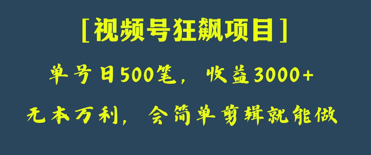日收款500笔，纯，视频号狂飙项目_免费分享网络创业,副业,信息差项目的老牌资源整合平台！金铲子项目