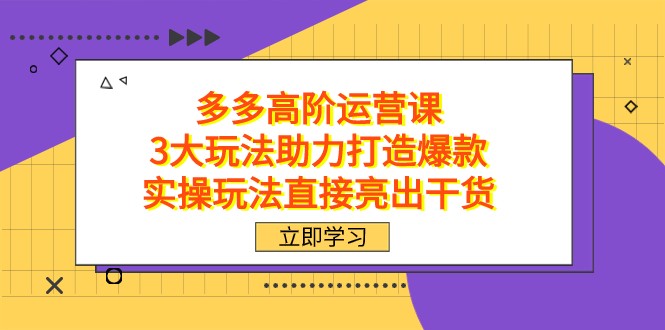 拼多多高阶·运营课，3大玩法助力打造爆款，实操玩法直接亮出干货_免费分享网络创业,副业,信息差项目的老牌资源整合平台！金铲子项目