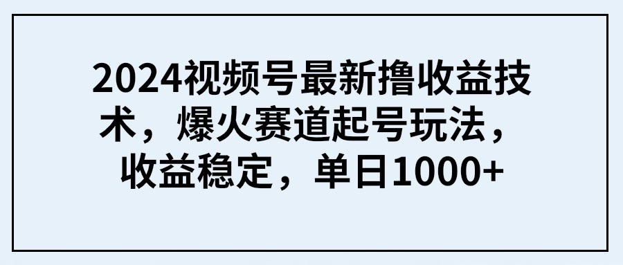 (9651期)2024视频号最新撸技术,爆火赛道起号玩法,稳定,_免费分享网络创业,副业,信息差项目的老牌资源整合平台!金铲子项目
