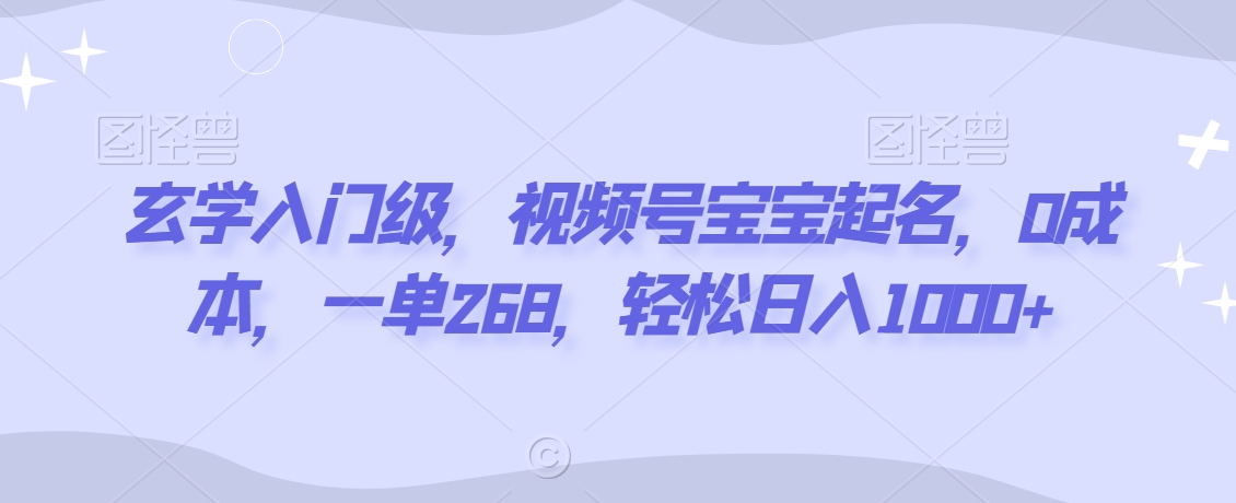 玄学入门级，视频号宝宝起名一单268，_免费分享网络创业,副业,信息差项目的老牌资源整合平台！金铲子项目