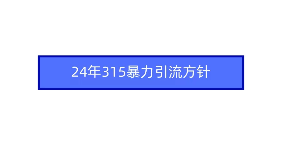 （9398期）2024年315暴力引流方针_免费分享网络创业,副业,信息差项目的老牌资源整合平台！金铲子项目