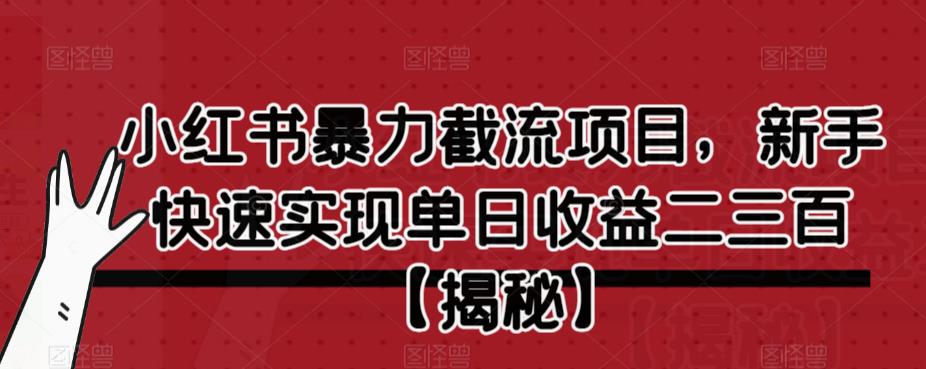 小红书暴力截流项目，新手快速实现单日二三百【仅揭秘】_免费分享网络创业,副业,信息差项目的老牌资源整合平台！金铲子项目