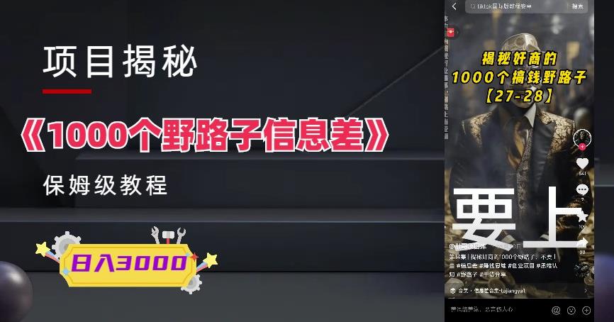 1000个野路子信息差保姆式教程-单日的玩法解密_免费分享网络创业,副业,信息差项目的老牌资源整合平台！金铲子项目