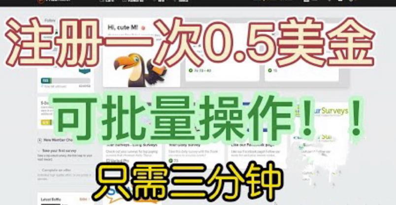 国外项目注册一次0.5美金,只需三分钟无脑操作,可批量同时放大操作,小白工作室福利【揭秘】_免费分享网络创业,副业,信息差项目的老牌资源整合平台!金铲子项目