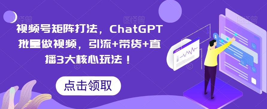 视频号矩阵打法，ChatGPT批量做视频，引流带货直播3大核心玩法_免费分享网络创业,副业,信息差项目的老牌资源整合平台！金铲子项目