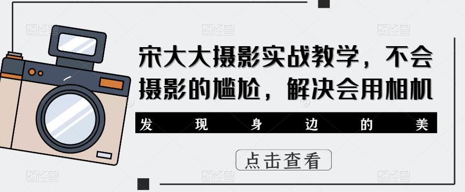 宋大大‮影摄‬实战教学，不会摄影的尴尬，解决会用相机_免费分享网络创业,副业,信息差项目的老牌资源整合平台！金铲子项目