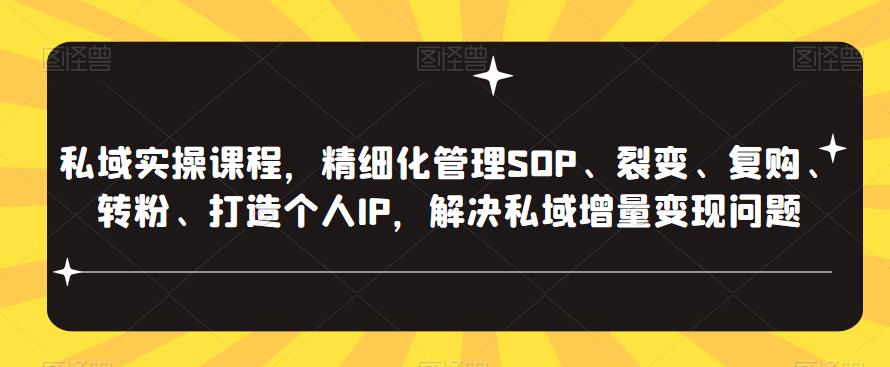 私域实操课程，精细化管理SOP、裂变、复购、转粉、打造个人IP，解决私域增量问题_免费分享网络创业,副业,信息差项目的老牌资源整合平台！金铲子项目