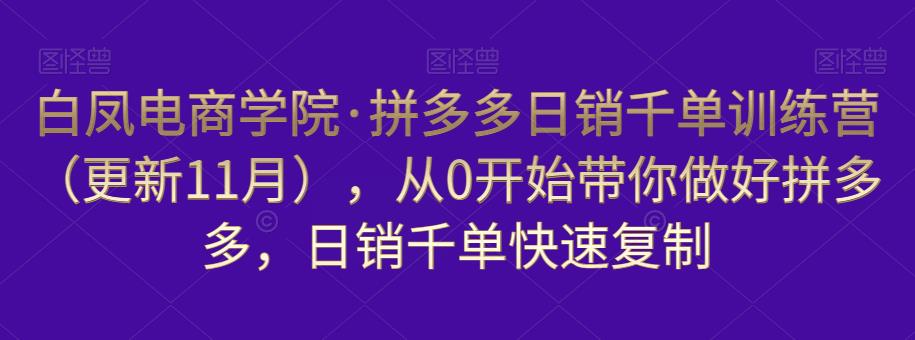 白凤电商学院·拼多多千单训练营，从0开始带你做好拼多多，千单快速复制（更新知2023年3月）_免费分享网络创业,副业,信息差项目的老牌资源整合平台！金铲子项目