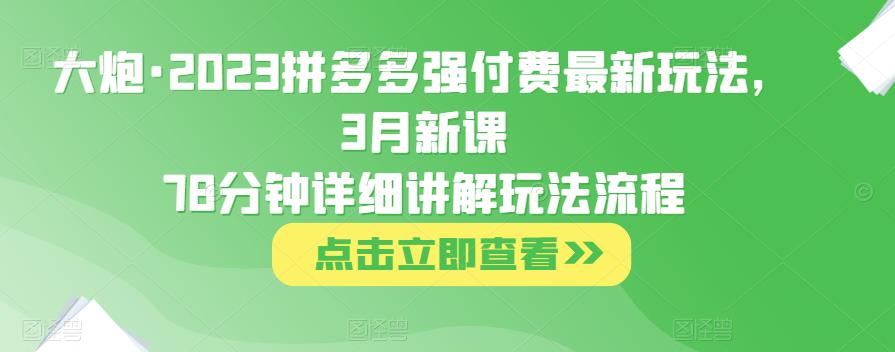 大炮·2023拼多多强付费最新玩法，3月新课​78分钟详细讲解玩法流程_免费分享网络创业,副业,信息差项目的老牌资源整合平台！金铲子项目