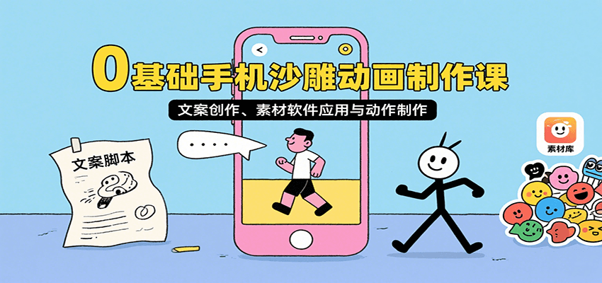 0基础手机沙雕动画制作课，文案创作、素材软件应用与动作制作_免费分享网络创业,副业,信息差项目的老牌资源整合平台！金铲子项目