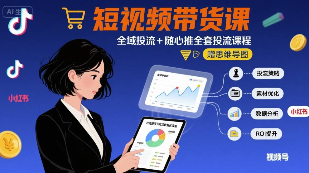 最新短视频带货课，全域投流随心推全套投流课程思维导图_免费分享网络创业,副业,信息差项目的老牌资源整合平台！金铲子项目