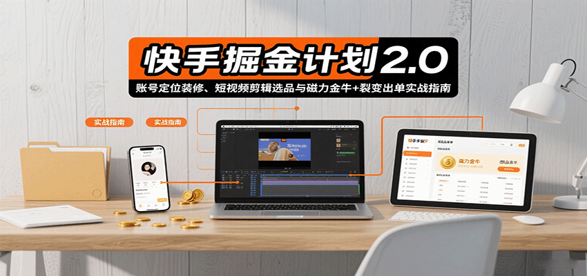 快手掘金计划2.0，账号定位装修、短视频剪辑选品与磁力金牛裂变出单实战指南_免费分享网络创业,副业,信息差项目的老牌资源整合平台！金铲子项目