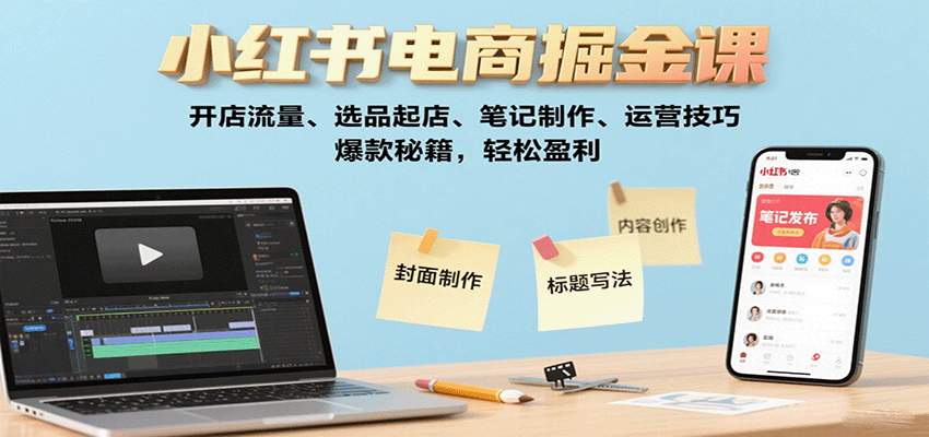 小红书电商掘金课：开店流量、选品起店、笔记制作、运营技巧，爆款秘籍，盈利_免费分享网络创业,副业,信息差项目的老牌资源整合平台！金铲子项目