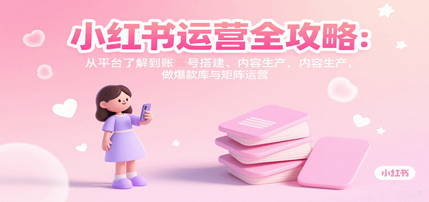 小红书运营全攻略：从平台了解到账号搭建、内容生产，做爆款库与矩阵运营_免费分享网络创业,副业,信息差项目的老牌资源整合平台！金铲子项目