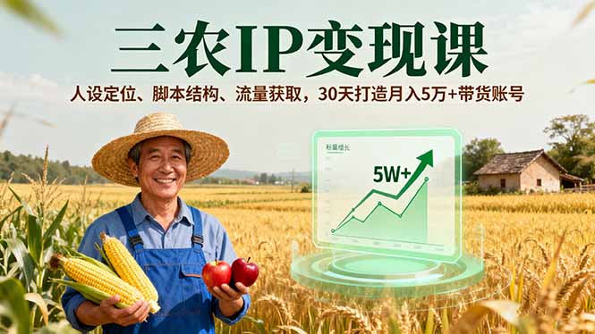 （16044期）三农IP课，人设定位、脚本结构、流量获取，30天打造5万带货账号_免费分享网络创业,副业,信息差项目的老牌资源整合平台！金铲子项目