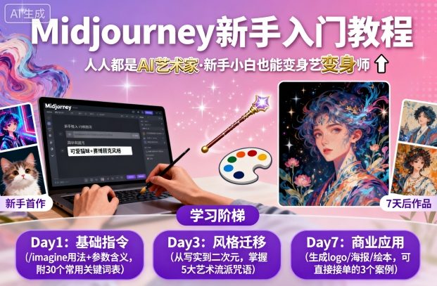 midjourney新手入门教程：人人都是AI艺术家，新手小白也能变身艺术大师_免费分享网络创业,副业,信息差项目的老牌资源整合平台！金铲子项目