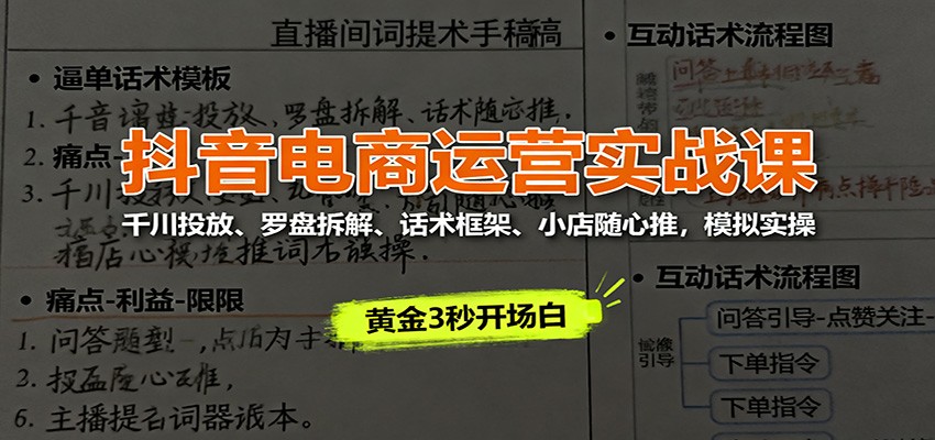 抖音电商运营实战课：千川投放、罗盘拆解、话术框架、小店随心推，模拟实操_免费分享网络创业,副业,信息差项目的老牌资源整合平台！金铲子项目