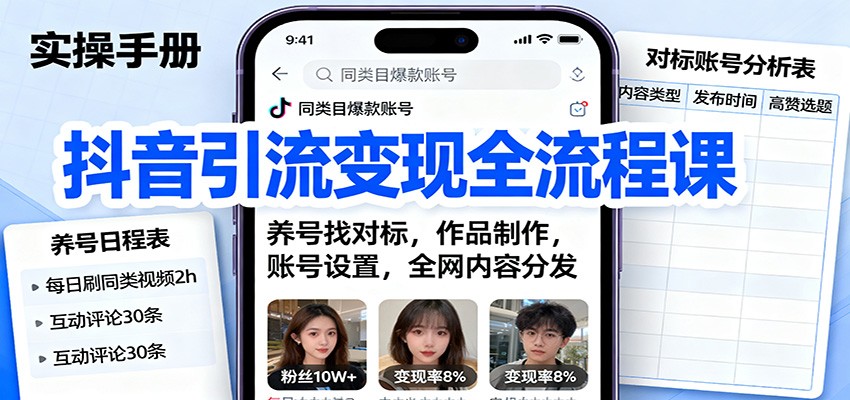 抖音引流全流程课：养号找对标，作品制作，账号设置，全网内容分发_免费分享网络创业,副业,信息差项目的老牌资源整合平台！金铲子项目