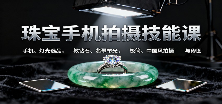 珠宝手机拍摄技能课:手机、灯光选品，钻石、翡翠布光，极简中国风拍摄与修图_免费分享网络创业,副业,信息差项目的老牌资源整合平台！金铲子项目