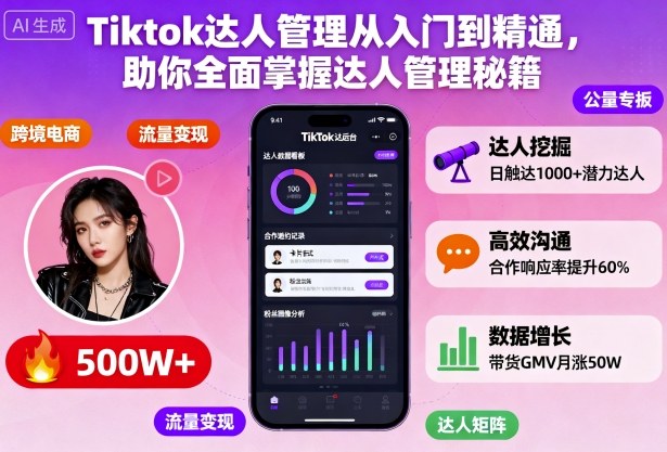 Tiktok达人管理从入门到精通，助你全面掌握达人管理秘籍_免费分享网络创业,副业,信息差项目的老牌资源整合平台！金铲子项目