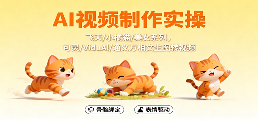 AI视频制作实操，飞天/小橘猫/美女系列，可灵/ViduAl/通义万相文生图转视频_免费分享网络创业,副业,信息差项目的老牌资源整合平台！金铲子项目