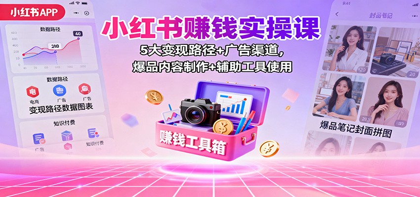 小红书赚钱实操课：5大路径广告渠道，爆品内容制作辅助工具使用_免费分享网络创业,副业,信息差项目的老牌资源整合平台！金铲子项目