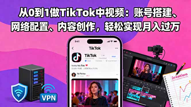 （16461期）从0到1做TikTok中视频：账号搭建、网络配置、内容创作，实现_免费分享网络创业,副业,信息差项目的老牌资源整合平台！金铲子项目