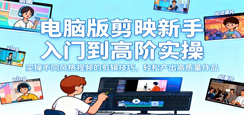 电脑版剪映新手入门到高阶实操，实操不同风格视频的剪辑技巧，产出高质量作品_免费分享网络创业,副业,信息差项目的老牌资源整合平台！金铲子项目