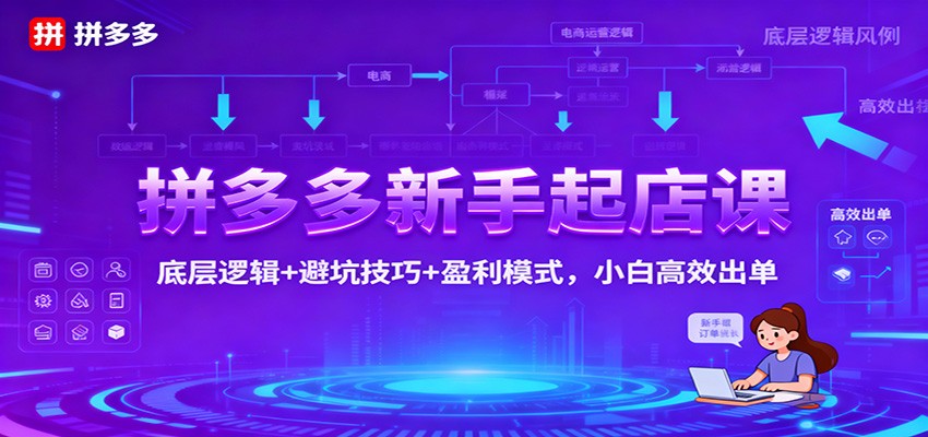 拼多多新手起店课：底层逻辑避坑技巧盈利模式，小白高效出单_免费分享网络创业,副业,信息差项目的老牌资源整合平台！金铲子项目