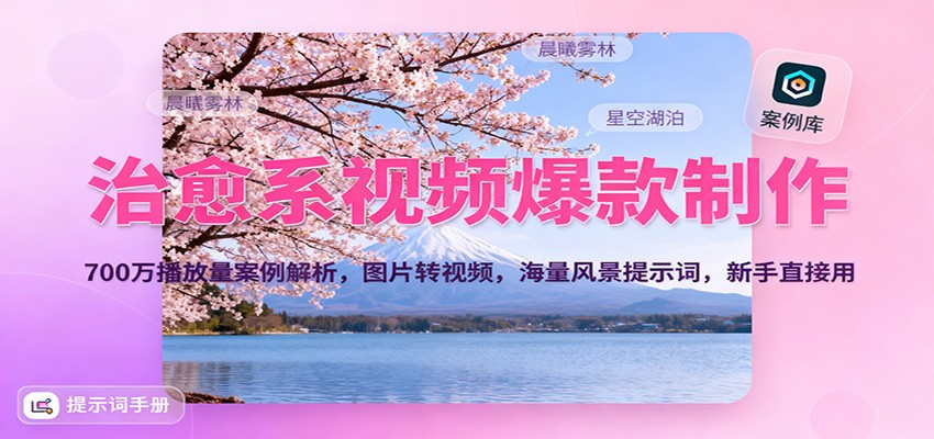 治愈系视频爆款制作，700万播放量案例解析，图片转视频，海量风景提示词，新手直接用_免费分享网络创业,副业,信息差项目的老牌资源整合平台！金铲子项目