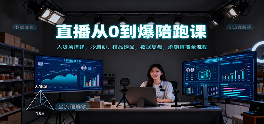 直播从0到爆陪跑课：人货场搭建，冷启动，排品选品，数据复盘，解锁直播全流程_免费分享网络创业,副业,信息差项目的老牌资源整合平台！金铲子项目