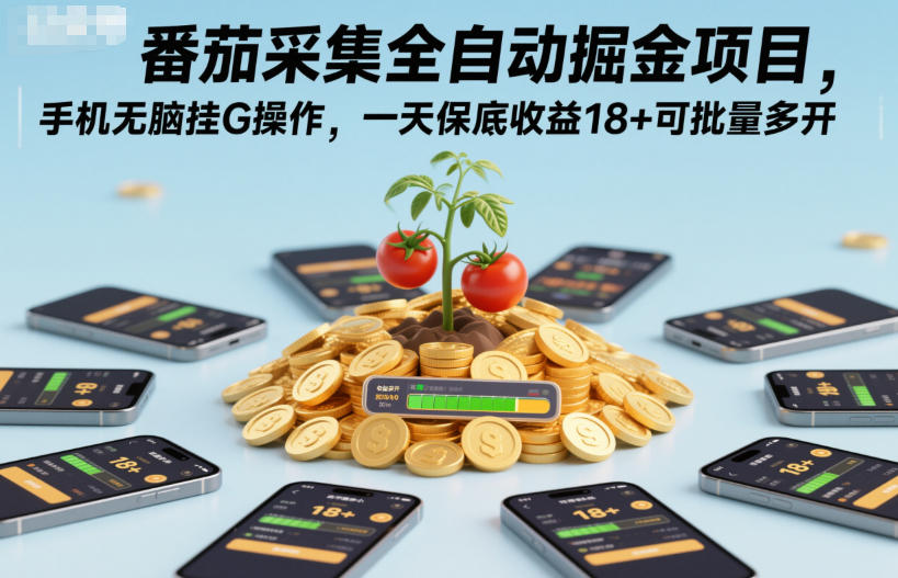 番茄采集全自动掘金项目，手机无脑挂G操作，一天18可批量多开_免费分享网络创业,副业,信息差项目的老牌资源整合平台！金铲子项目