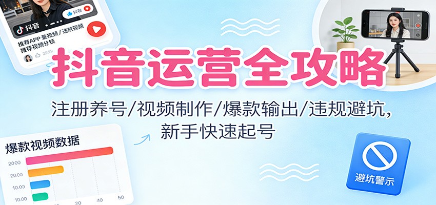 抖音运营全攻略：注册养号/视频制作/爆款输出/违规避坑，新手快速起号_免费分享网络创业,副业,信息差项目的老牌资源整合平台！金铲子项目