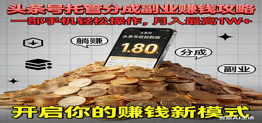 全程托管今日头条，一部手机就可以开干，最高躺赚_免费分享网络创业,副业,信息差项目的老牌资源整合平台！金铲子项目