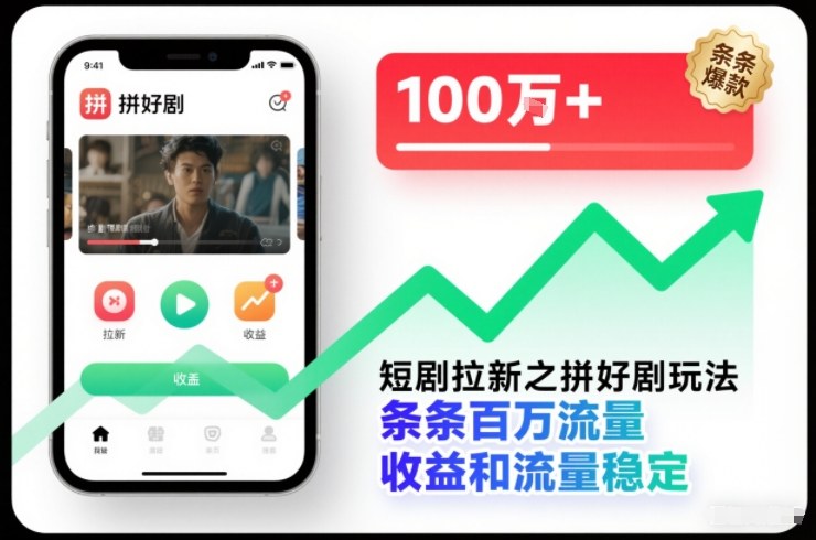 短剧拉新之拼好剧玩法，条条百万流量，收益和流量稳定_免费分享网络创业,副业,信息差项目的老牌资源整合平台！金铲子项目