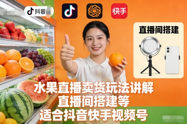 水果直播卖货玩法讲解、直播间搭建等，适合抖音快手视频号_免费分享网络创业,副业,信息差项目的老牌资源整合平台！金铲子项目