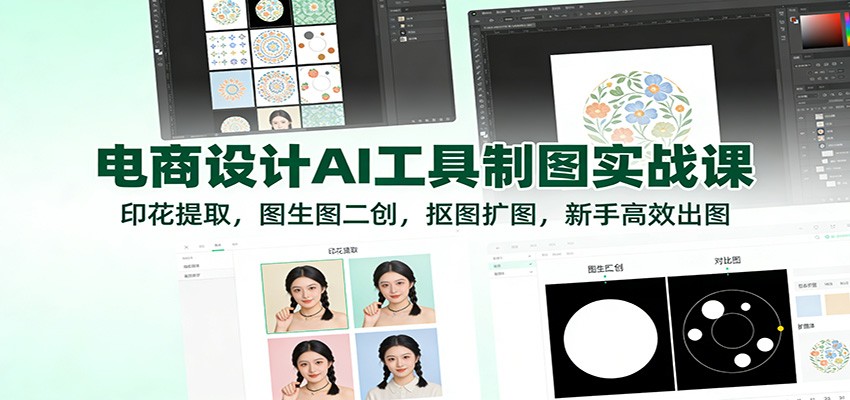 电商设计AI工具制图实战课：印花提取，图生图二创，抠图扩图，新手高效出图_免费分享网络创业,副业,信息差项目的老牌资源整合平台！金铲子项目