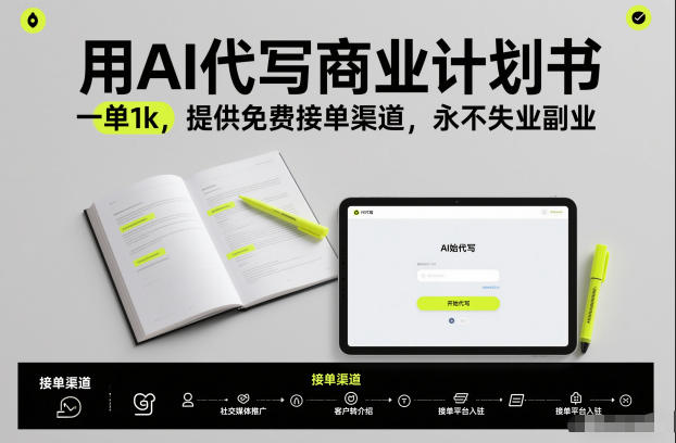 用AI代写商业计划书，一单1k，提供免费接单渠道，永不失业副业_免费分享网络创业,副业,信息差项目的老牌资源整合平台！金铲子项目