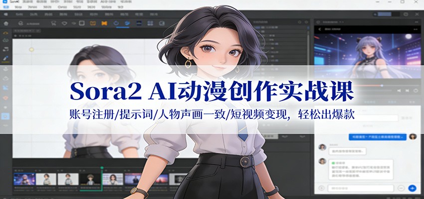 Sora2 AI动漫创作实战课：账号注册/提示词/人物声画一致/短视频变现，轻松出爆款_免费分享网络创业,副业,信息差项目的老牌资源整合平台！金铲子项目