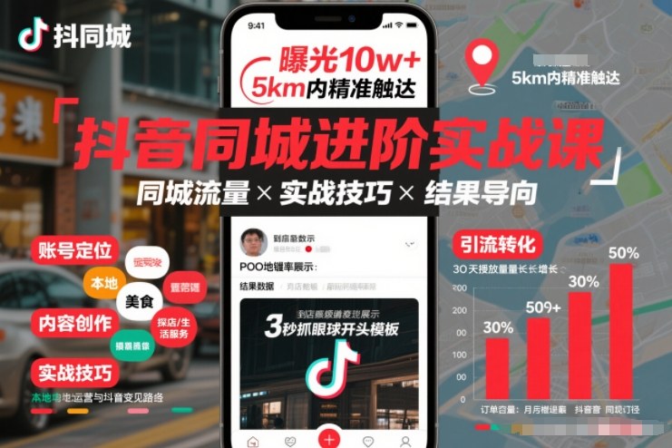 抖音同城进阶实战课，助你同城流量拿到结果_免费分享网络创业,副业,信息差项目的老牌资源整合平台！金铲子项目