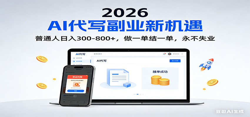 2026副业首选AI代写300-800，普通人0门槛，做一单结一单_免费分享网络创业,副业,信息差项目的老牌资源整合平台！金铲子项目