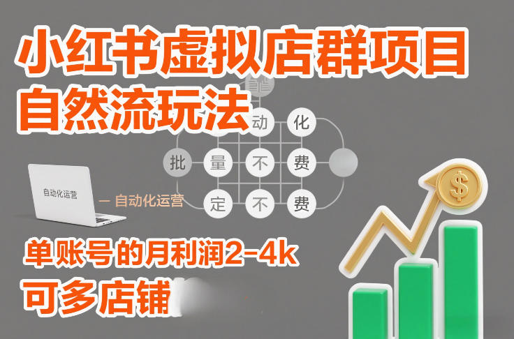 小红书虚拟店群项目，自然流玩法，批量自动化，稳定不费号，单账号的月利润2可多店矩阵_免费分享网络创业,副业,信息差项目的老牌资源整合平台！金铲子项目